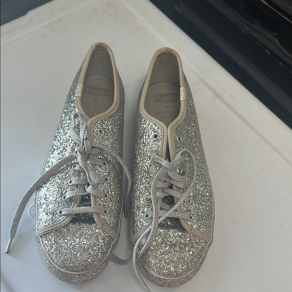 Keds Silver Glitter Sneakers with Classic Lace-Up Design